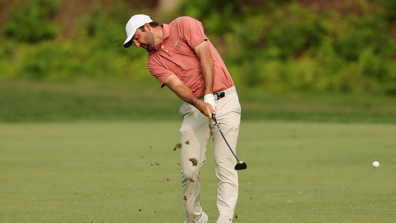 DUBLIN, OHIO - MAY 31: Scottie Scheffler of the United States plays a shot on the 15th hole during the third round of the Memorial Tournament presented by Workday 2025 at Muirfield Village Golf Club on May 31, 2025 in Dublin, Ohio.