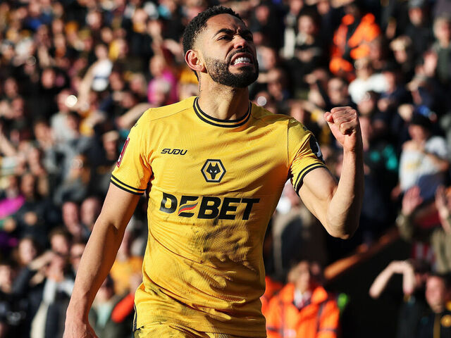 BOURNEMOUTH, ENGLAND - MARCH 01: Matheus Cunha of Wolverhampton Wanderers celebrates scoring his team's first goal during the Emirates FA Cup Fifth Round match between AFC Bournemouth and Wolverhampton Wanderers at Vitality Stadium on March 01, 2025 in Bournemouth, England.