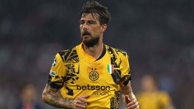 Munich, Germany - May 31: Francesco Acerbi of Fc Internazionale looks on during the UEFA Champions League Final 2025 between Paris Saint-Germain and FC Internazionale Milano at Munich Football Arena on May 31, 2025 in Munich, Germany.