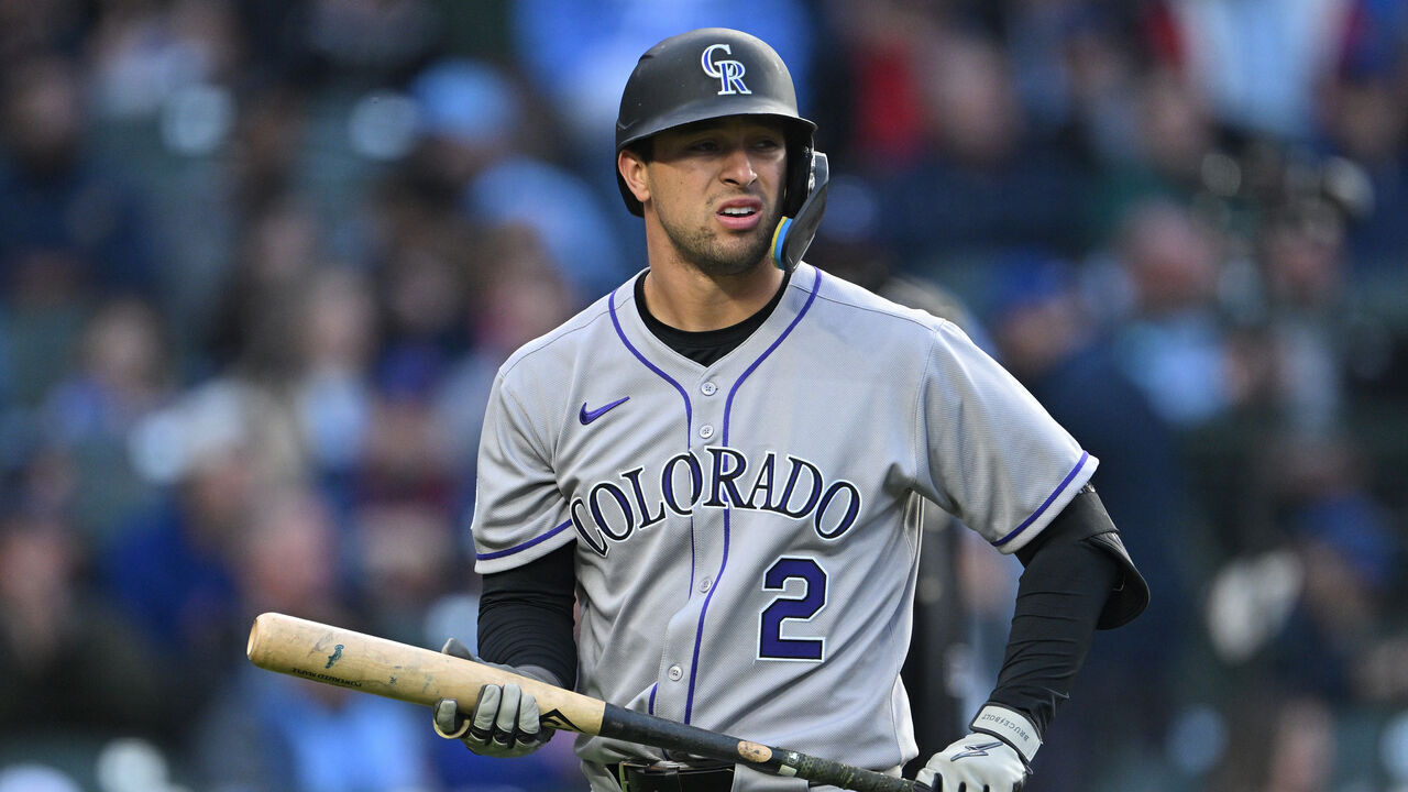 CHICAGO, ILLINOIS - MAY 28: Tyler Freeman #2 of the Colorado Rockies reacts after an at bat against the Chicago Cubs at Wrigley Field on May 28, 2025 in Chicago, Illinois.