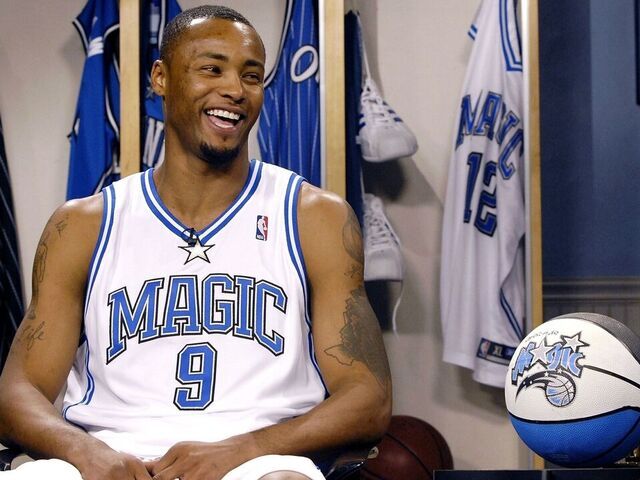 MAITLAND, FL - JULY 11: Rashard Lewis #9 of the Orlando Magic laughs during an interview at the RDV Sportsplex on July 11, 2007 in Maitland, Florida. NOTE TO USER: User expressly acknowledges and agrees that, by downloading and/or using this Photograph, user is consenting to the terms and conditions of the Getty Images License Agreement. Mandatory Copyright Notice: Copyright 2007 NBAE