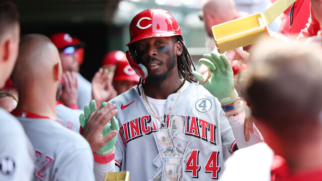 CHICAGO, ILLINOIS - JUNE 1: Elly De La Cruz #44 of the Cincinnati Reds celebrates hitting a home run during the sixth inning against the Chicago Cubs at Wrigley Field on June 1, 2025 in Chicago, Illinois.