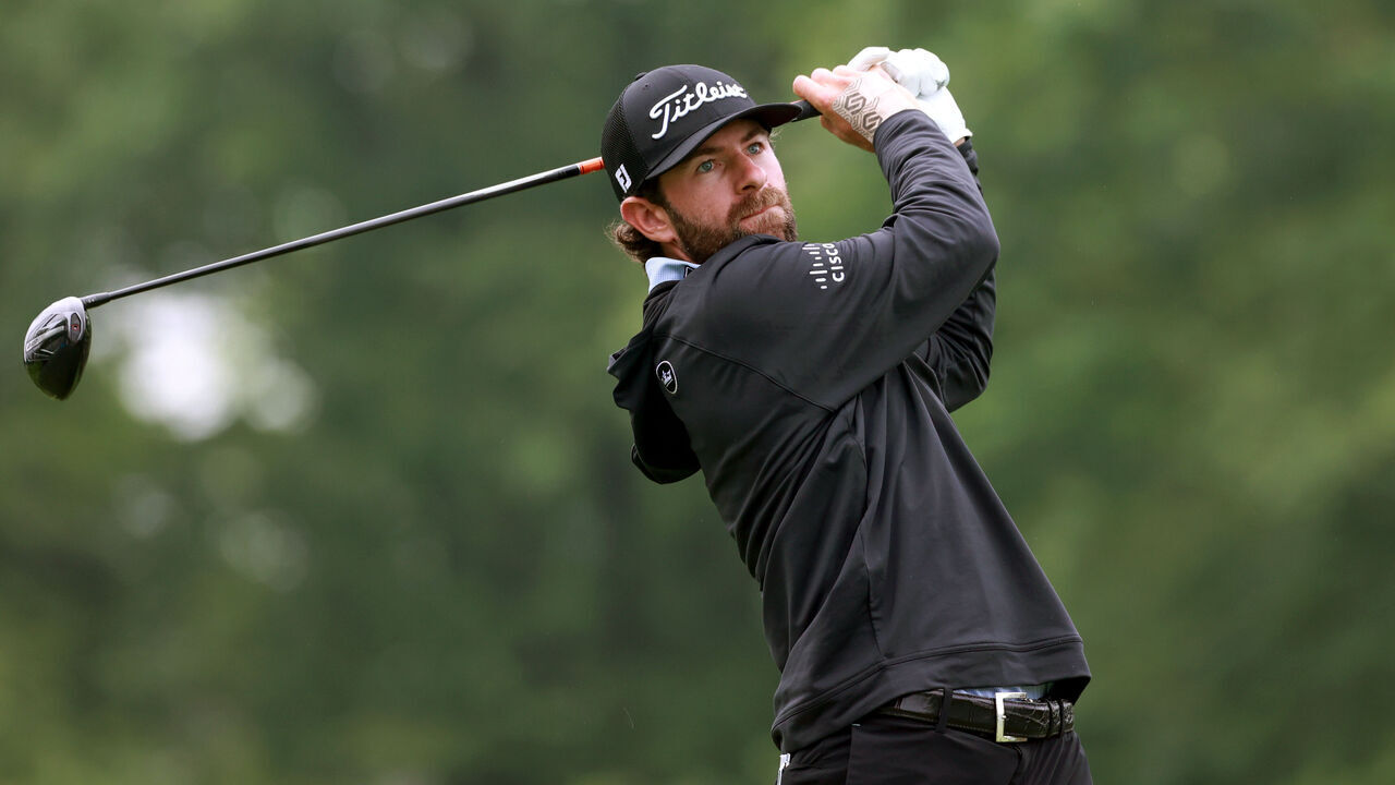 Cameron Young of the United States hits from the 18th tee during the second round of the Memorial Tournament presented by Workday at Muirfield Village Golf Club on May 23, 2025 in Dublin, Ohio.
