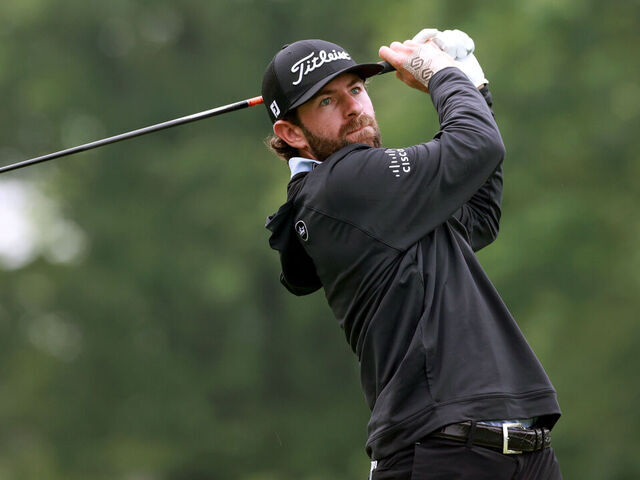 Cameron Young of the United States hits from the 18th tee during the second round of the Memorial Tournament presented by Workday at Muirfield Village Golf Club on May 23, 2025 in Dublin, Ohio.