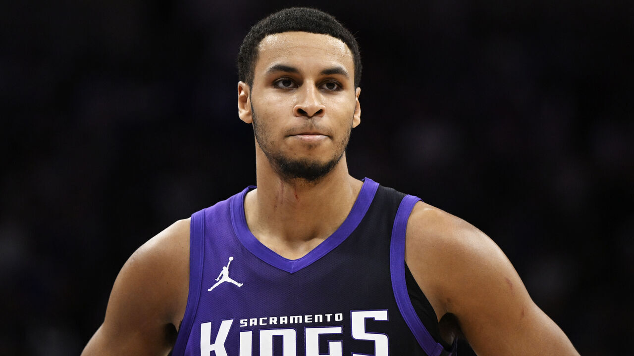 SACRAMENTO, CALIFORNIA - APRIL 11: Keegan Murray #13 of the Sacramento Kings looks on against the Los Angeles Clippers in the fourth quarter at Golden 1 Center on April 11, 2025 in Sacramento, California.