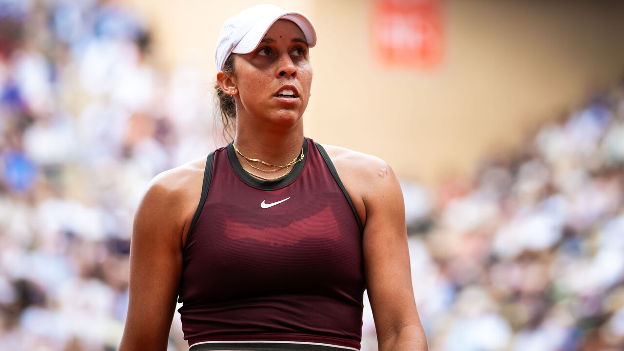PARIS, FRANCE - JUNE 02: Madison Keys of the United States in action against Hailey Baptiste of the United States in the fourth round on Day Nine of the French Open at Roland Garros on June 02, 2025 in Paris, France