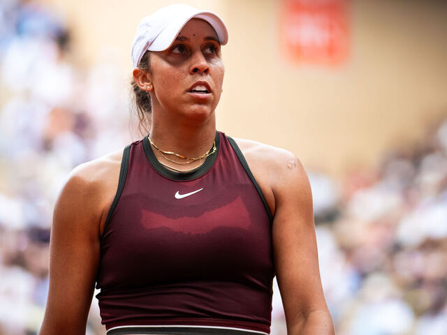 PARIS, FRANCE - JUNE 02: Madison Keys of the United States in action against Hailey Baptiste of the United States in the fourth round on Day Nine of the French Open at Roland Garros on June 02, 2025 in Paris, France