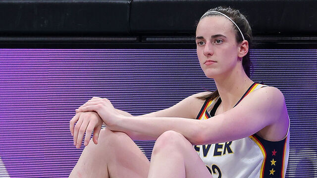 ATLANTA, GEORGIA - MAY 22: Caitlin Clark #22 of the Indiana Fever waits to re-enter the game against the Atlanta Dream during the second quarter at State Farm Arena on May 22, 2025 in Atlanta, Georgia. NOTE TO USER: User expressly acknowledges and agrees that, by downloading and/or using this photograph, user is consenting to the terms and conditions of the Getty Images License Agreement.