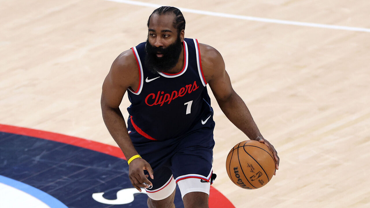 INGLEWOOD, CALIFORNIA - APRIL 26: James Harden #1 of the Los Angeles Clippers in action against the Denver Nuggets in Game Four of the Western Conference First Round NBA Playoffs at Intuit Dome on April 26, 2025 in Inglewood, California.