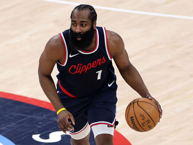 INGLEWOOD, CALIFORNIA - APRIL 26: James Harden #1 of the Los Angeles Clippers in action against the Denver Nuggets in Game Four of the Western Conference First Round NBA Playoffs at Intuit Dome on April 26, 2025 in Inglewood, California.