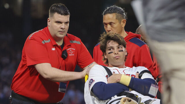 Boston, MA - May 2: Boston Red Sox first baseman Triston Casas is carted off after suffering a major knee injury in the second inning at Fenway Park.