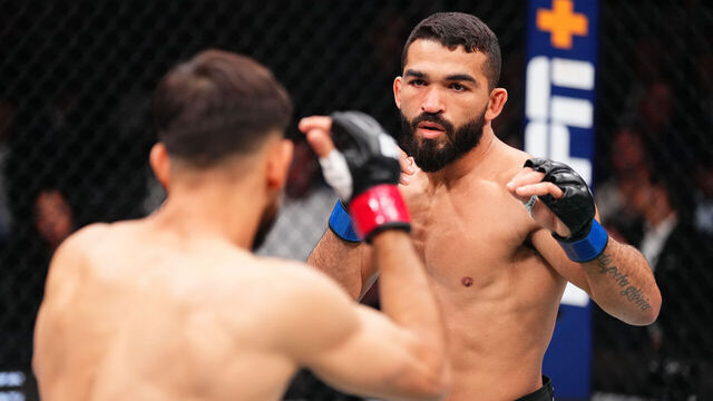 MIAMI, FLORIDA - APRIL 12: Patricio 'Pitbull' Freire of Brazil battles Yair Rodriguez of Mexico in a featherweight bout during the UFC 314 event at Kaseya Center on April 12, 2025 in Miami, Florida.