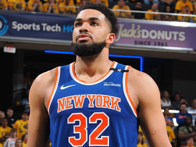 INDIANAPOLIS, IN - MAY 31: Karl-Anthony Towns #32 of the New York Knicks shoots a free throw during the game against the Indiana Pacers during Game 6 of the 2025 Eastern Conference Finals on May 31, 2025 at Gainbridge Fieldhouse in Indianapolis, Indiana. Mandatory Copyright Notice: Copyright 2025 NBAE