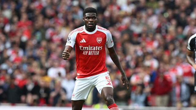 LONDON, ENGLAND - MAY 18: Thomas Partey of Arsenal during the Premier League match between Arsenal FC and Newcastle United FC at Emirates Stadium on May 18, 2025 in London, England.