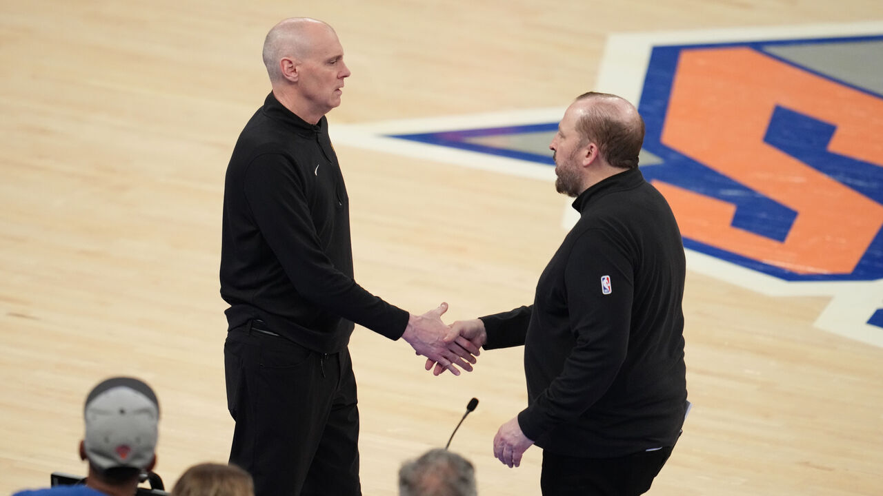 NEW YORK, NY - MAY 19: Head Coach of Rick Carlisle of the Indiana Pacers and Head Coach Tom Thibodeau of the New York Knicks shake hands after the game during Round 2 Game 7 of the 2024 NBA Playoffs on May 19, 2024 at Madison Square Garden in New York City, New York. Mandatory Copyright Notice: Copyright 2024 NBAE