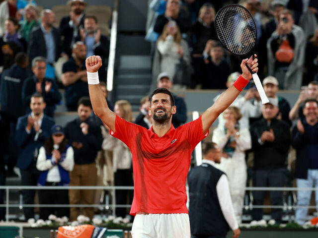 PARIS, FRANCE - JUNE 04: Novak Djokovic of Serbia celebrates victory against Alexander Zverev of Germany during the Men's Singles Quarter Final match on Day Eleven of the 2025 French Open at Roland Garros on June 04, 2025 in Paris, France.