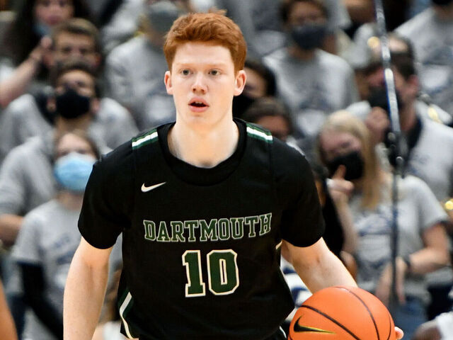 WASHINGTON, DC - NOVEMBER 13: Ryan Cornish #10 of the Dartmouth Big Green dribbles up court during a college basketball game against the Georgetown Hoyas at the Capital One Arena on November 13, 2021 in Washington, DC.