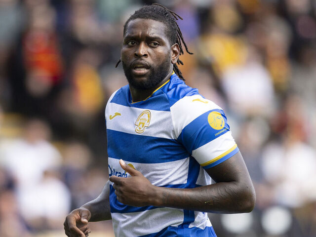 GLASGOW, SCOTLAND - AUGUST 03: Jay Emmanuel-Thomas in action for Morton during a William Hill Championship match between Partick Thistle and Greenock Morton at the Wyre Stadium at Firhill, on August 03, 2024, in Glasgow, Scotland.
