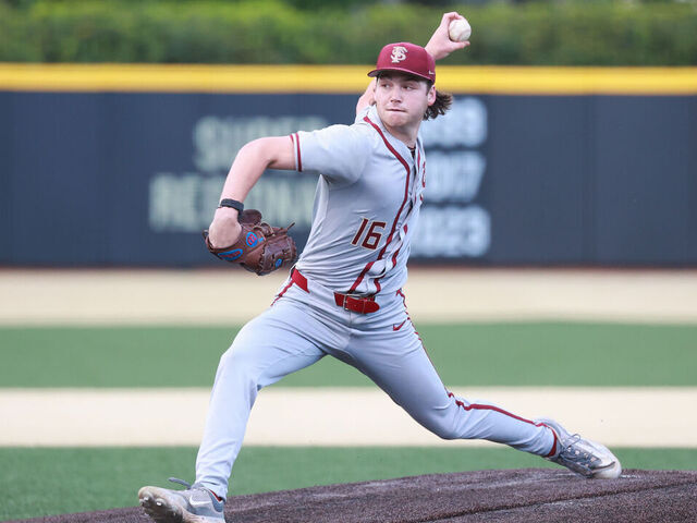 WINSTON SALEM, NORTH CAROLINA - APRIL 19: Jamie Arnold #16 of the Florida State Seminoles makes a pitch against the Wake Forest Demon Deacons at David F. Couch Ballpark on April 19, 2024 in Winston Salem, North Carolina.