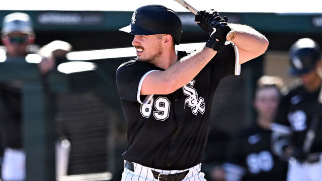 GLENDALE, ARIZONA - FEBRUARY 24, 2025: Kyle Teel #89 of the Chicago White Sox bats during the ninth inning of a spring training game against the Texas Rangers at Camelback Ranch on February 24, 2025 in Glendale, Arizona.