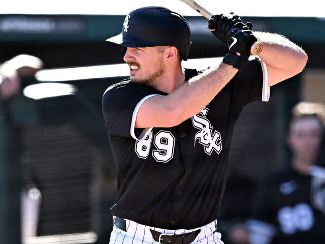 GLENDALE, ARIZONA - FEBRUARY 24, 2025: Kyle Teel #89 of the Chicago White Sox bats during the ninth inning of a spring training game against the Texas Rangers at Camelback Ranch on February 24, 2025 in Glendale, Arizona.