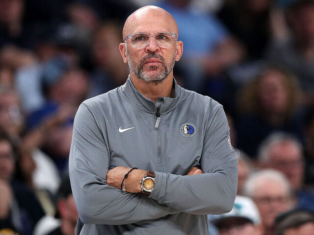 MEMPHIS, TENNESSEE - APRIL 18: Head Coach Jason Kidd of the Dallas Mavericks reacts against the Memphis Grizzlies during the game of the Play-In Tournament at FedExForum on April 18, 2025 in Memphis, Tennessee.