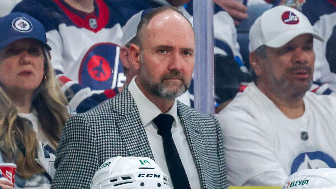 WINNIPEG, CANADA - MAY 15: Head coach Peter DeBoer of the Dallas Stars looks on from the bench during first period action against the Winnipeg Jets in Game Five of the Second Round of the 2025 Stanley Cup Playoffs at Canada Life Centre on May 15, 2025 in Winnipeg, Manitoba, Canada.