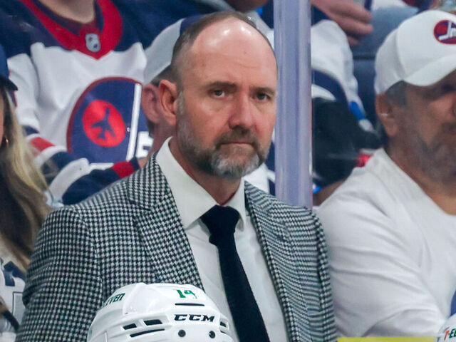 WINNIPEG, CANADA - MAY 15: Head coach Peter DeBoer of the Dallas Stars looks on from the bench during first period action against the Winnipeg Jets in Game Five of the Second Round of the 2025 Stanley Cup Playoffs at Canada Life Centre on May 15, 2025 in Winnipeg, Manitoba, Canada.