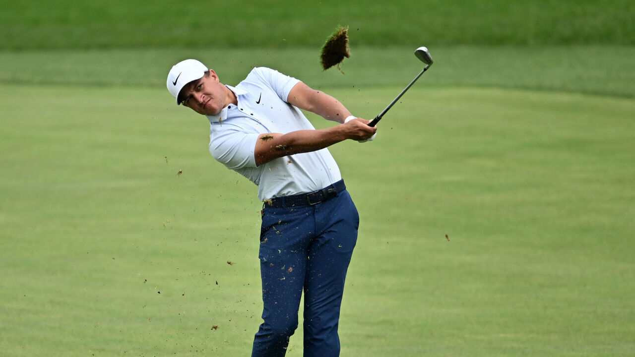 CALEDON, ONTARIO - JUNE 06: Cameron Champ of the United States plays a shot on the eighth hole during the second round of the RBC Canadian Open 2025 at TPC Toronto at Osprey Valley on June 06, 2025 in Caledon, Ontario.