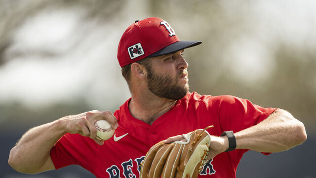 FORT MYERS, FLORIDA - FEBRUARY 13: Kutter Crawford #50 of the Boston Red Sox throws during a Spring Training workout at JetBlue Park at Fenway South in Fort Myers, Florida on February 13, 2025.