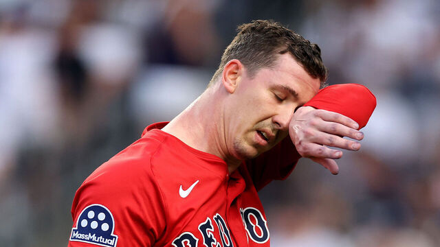 NEW YORK, NEW YORK - JUNE 06: Walker Buehler #0 of the Boston Red Sox reacts against the New York Yankees during the first inning at Yankee Stadium on June 06, 2025 in the Bronx borough of New York City.