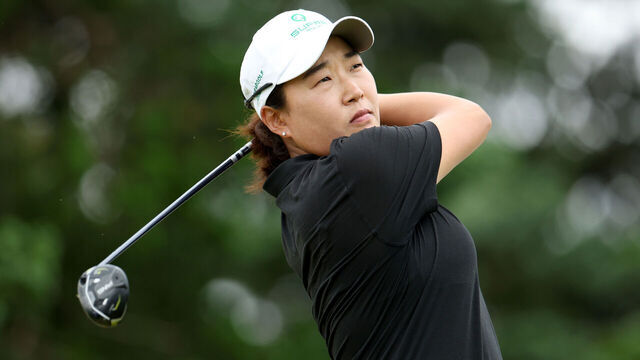 GALLOWAY, NEW JERSEY - JUNE 07: Ilhee Lee of Republic of Korea plays her shot on the eighth tee during the second round of the ShopRite LPGA Classic presented by Acer 2025 at Seaview Bay Course on June 07, 2025 in Galloway, New Jersey.