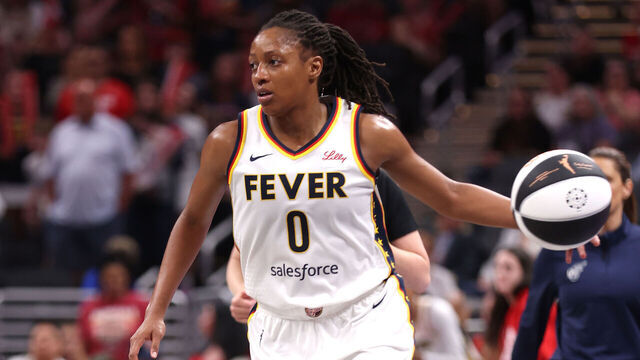 INDIANAPOLIS, IN - JUNE 3: Kelsey Mitchell #0 of the Indiana Fever looks on during the game against the Washington Mystics on June 3, 2025 at Gainbridge Fieldhouse in Indianapolis, Indiana. Mandatory Copyright Notice: Copyright 2025 NBAE