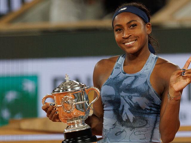 Paris, France - June 7: Coco Gauff of United States with the Coupe Suzanne Lenglen trophy after her victory over Aryna Sabalenka in the Women's Singles Final match on Day Fourteen of the 2025 French Open at Roland Garros on June 07, 2025 in Paris, France.