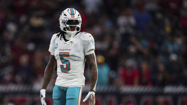 HOUSTON, TX - DECEMBER 15: Jalen Ramsey #5 of the Miami Dolphins lines up before the snap during an NFL football game against the Houston Texans at NRG Stadium on December 15, 2024 in Houston, Texas.