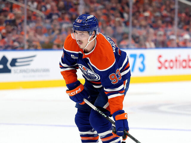 EDMONTON, ALBERTA - JUNE 06: Ryan Nugent-Hopkins #93 of the Edmonton Oilers skates against the Florida Panthers during the first period in Game Two of the 2025 Stanley Cup Final at Rogers Place on June 06, 2025 in Edmonton, Alberta.