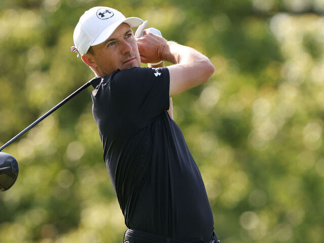 DUBLIN, OH - JUNE 01: Jordan Spieth of the United States watches his tee shot on the 18h hole during the final round of the Memorial Tournament presented by Workday at Muirfield Village Golf Club on June 1, 2025 in Dublin, OH.