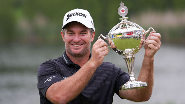 CALEDON, CANADA - JUNE 8 : Ryan Fox of New Zealand poses for a photo with the Canadian Open trophy after winning on fourth playoff hole during the final round of the RBC Canadian Open 2025 at TPC Toronto at Osprey Valley in Caledon, Ontario, Canada on June 8, 2025.