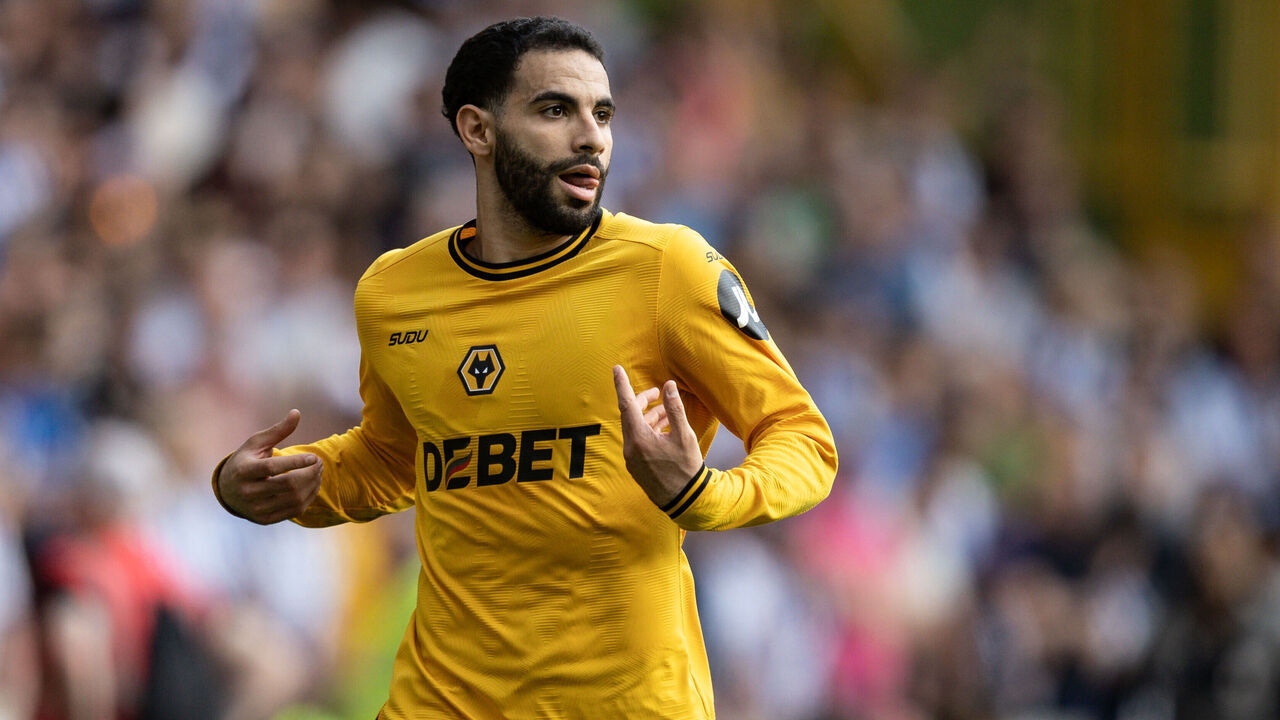 WOLVERHAMPTON, ENGLAND - MAY 10: Wolverhampton Wanderers' Rayan Ait-Nouri gestures during the Premier League match between Wolverhampton Wanderers FC and Brighton & Hove Albion FC at Molineux on May 10, 2025 in Wolverhampton, England.