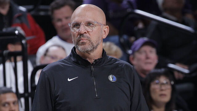 SACRAMENTO, CA - APRIL 16: Head Coach Jason Kidd of the Dallas Mavericks looks on during the game against the Sacramento Kings during the 2025 SoFi Play-In Tournament on April 16, 2025 at Golden 1 Center in Sacramento, California. NOTE TO USER: User expressly acknowledges and agrees that, by downloading and or using this photograph, User is consenting to the terms and conditions of the Getty Images Agreement. Mandatory Copyright Notice: Copyright 2025 NBAE