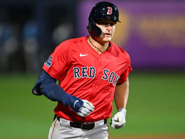 PORT CHARLOTTE, FLORIDA - MARCH 13, 2025: Roman Anthony #48 of the Boston Red Sox runs the bases after hitting a solo home run during the fifth inning of a spring training Spring Breakout game against the Tampa Bay Rays at Charlotte Sports Complex on March 13, 2025 in Port Charlotte, Florida.