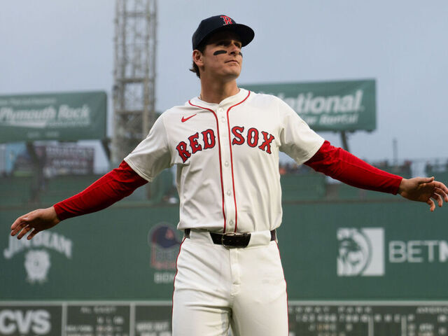 BOSTON, MA - JUNE 09: Number one overall prospect Roman Anthony #48 of the Boston Red Sox warms up on the field before his Major League Baseball debut prior to the game between the Tampa Bay Rays and the Boston Red Sox at Fenway Park on Monday, June 9, 2025 in Boston, Massachusetts.