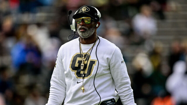 BOULDER, CO - APRIL 19: Head coach Deion Sanders of the Colorado Buffaloes walks on the field during the Black and Gold Spring Game at Folsom Field on April 19, 2025 in Boulder, Colorado.
