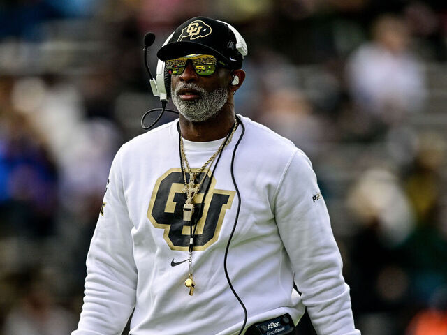 BOULDER, CO - APRIL 19: Head coach Deion Sanders of the Colorado Buffaloes walks on the field during the Black and Gold Spring Game at Folsom Field on April 19, 2025 in Boulder, Colorado.