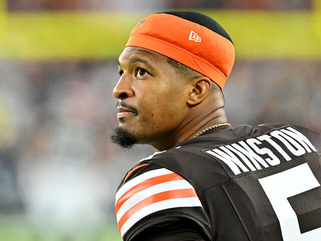 CLEVELAND, OHIO - DECEMBER 29: Jameis Winston #5 of the Cleveland Browns looks on during the second quarter against the Miami Dolphins at Huntington Bank Field on December 29, 2024 in Cleveland, Ohio.