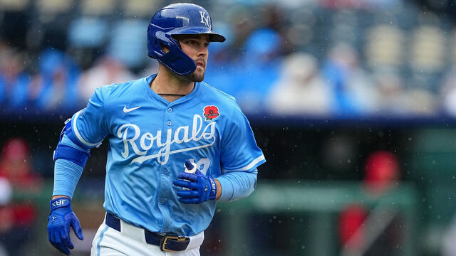 KANSAS CITY, MO - MAY 26: Michael Massey #19 of the Kansas City Royals rounds the bases during the game between the Cincinnati Reds and the Kansas City Royals at Kauffman Stadium on Monday, May 26, 2025 in Kansas City, Missouri.
