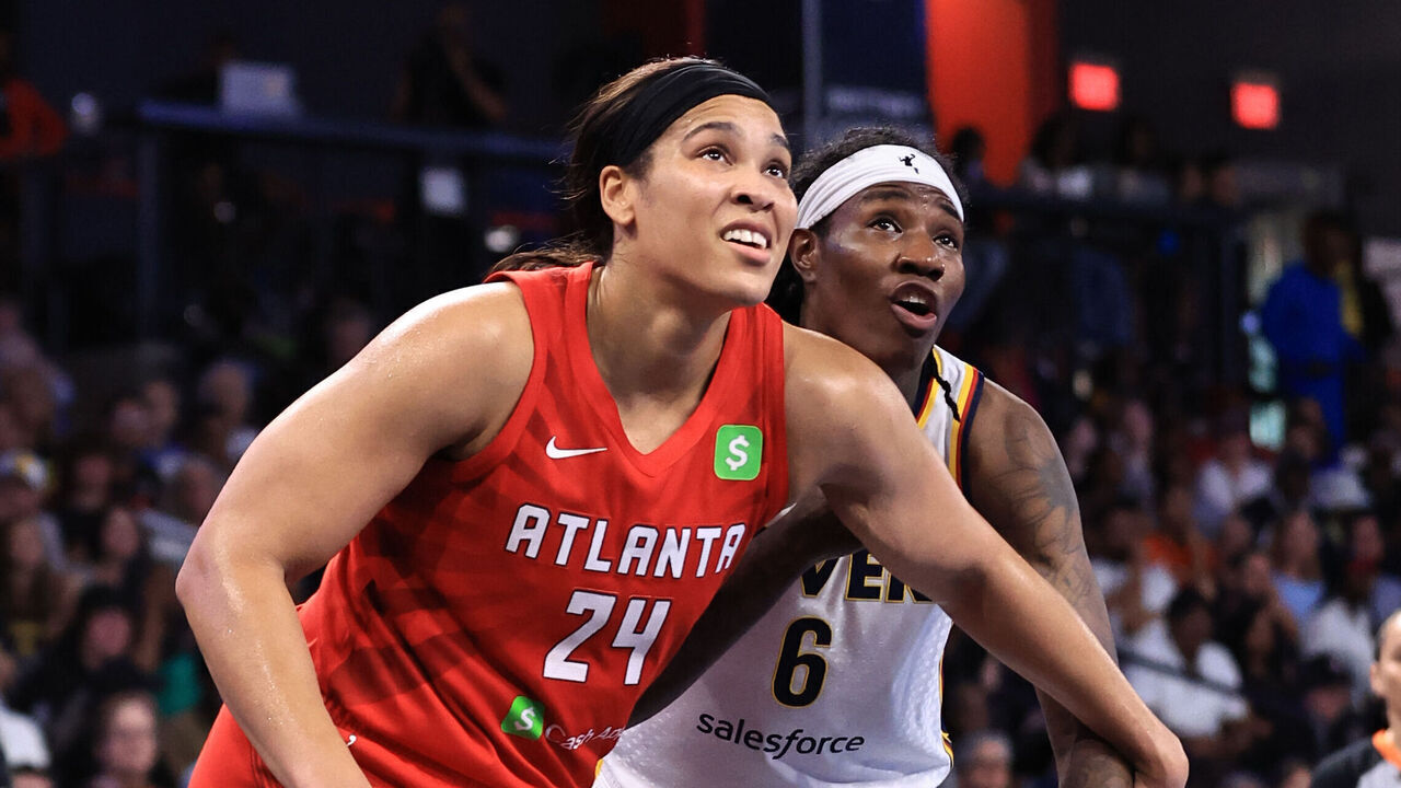 ATLANTA, GA - JUNE 10: Brionna Jones #24 of the Atlanta Dream plays defense during the game against the Indiana Fever during a WNBA Commissioner's Cup Game on June 10, 2025 at Gateway Center Arena at College Park in Atlanta, Georgia. Mandatory Copyright Notice: Copyright 2025 NBAE