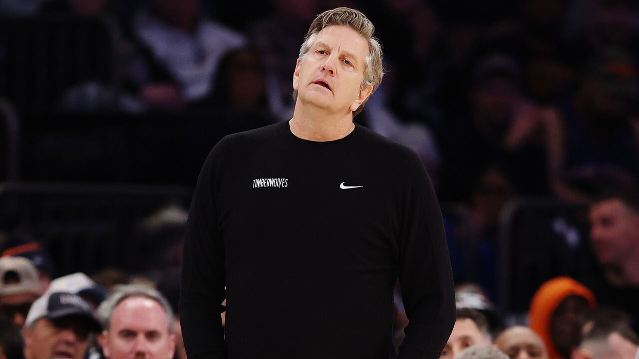 NEW YORK, NEW YORK - JANUARY 17: Head coach Chris Finch of the Minnesota Timberwolves looks on during the second half against the New York Knicks at Madison Square Garden on January 17, 2025 in New York City. The Timberwolves won 116-99.