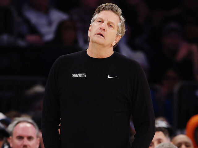 NEW YORK, NEW YORK - JANUARY 17: Head coach Chris Finch of the Minnesota Timberwolves looks on during the second half against the New York Knicks at Madison Square Garden on January 17, 2025 in New York City. The Timberwolves won 116-99.