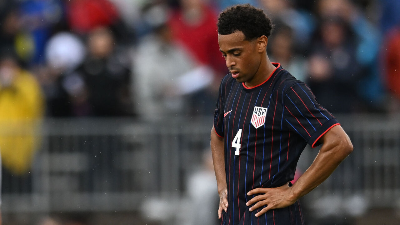 EAST HARTFORD, CONNECTICUT - JUNE 7: Tyler Adams #4 of the United States walks downfield after a game between Turkiye and United States (USMNT) at Pratt & Whitney Stadium on June 7, 2025 in East Hartford, Connecticut.